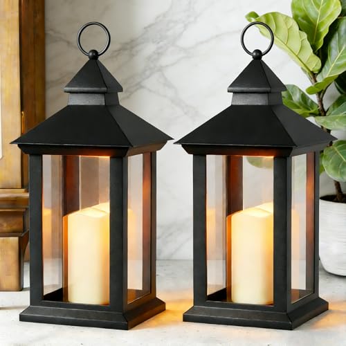 JOIONE Black Decorative Candle Lanterns, 2 Packs 14" Waterproof Porch Decor - color: Transparent 2