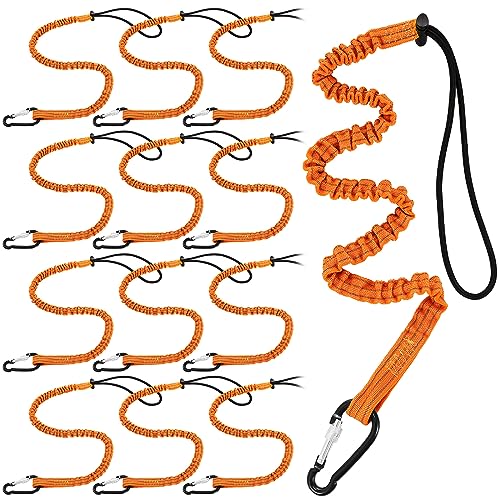 12 Pack Tool Lanyard with Single Metal Buckle and Adjustable Loop End, Standard Length, Maximum Weight Limit 8KG/ 17.6lb, with Aluminum Screw Lock, Retractable Shock Cord Stopper (Orange) - color: Orange