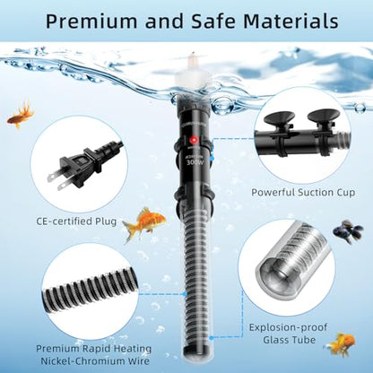 HiTauing Aquarium Heater 25W/50W/100W/200W/300W, Adjustable Knob Fish Tank Heater with Digital Thermometer, Submersible Betta/Turtle Tank Heater for Freshwater and Saltwater Tanks - size: 300W for 50-70 gallon