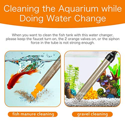 hygger Upgrade Aquarium Water Changer Kit, Semi-Automatic Fish Tank Gravel Cleaner, with 49 FT Water Hose, Flow Control Valve - size: 49FT