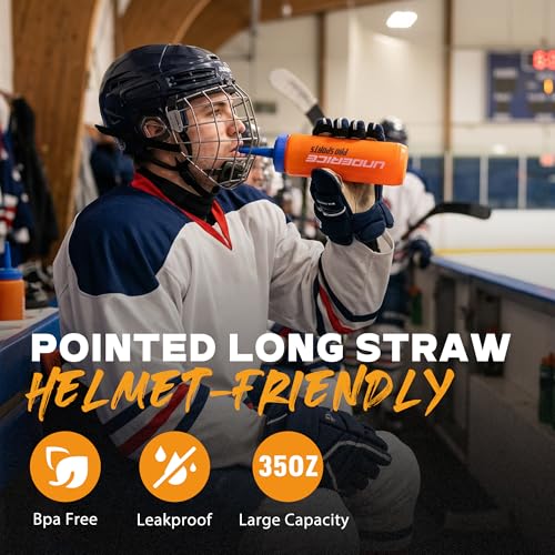 UICE Water Bottle with Straw,1 Liter Easy Squeeze Bottles for Hockey Straight Long Straw Built In Finger Grip,Sports Water Bottle for Football, Lacrosse, Boxing,Fitness-Black - color: black