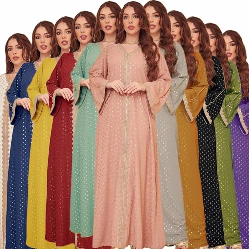 Women Muslim Abaya Dress V Neck Embroidered Kaftan Long Sleeve Loose Islamic Maxi Prayer Robe for Ramadan Eid - color: Navy Blue, size: Small
