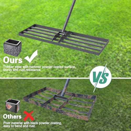 Lawn Leveling Rake 30"x10", Heavy Duty Rakes for Lawns with Anti-Rust Coating & Adjustable Handle, Effort-Saving Lawn Leveler for Yard Garden Farm Golf Course Lawn Care - size: 30"x10"