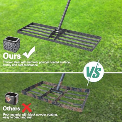 Lawn Leveling Rake 30"x10", Heavy Duty Rakes for Lawns with Anti-Rust Coating & Adjustable Handle, Effort-Saving Lawn Leveler for Yard Garden Farm Golf Course Lawn Care - size: 30"x10"