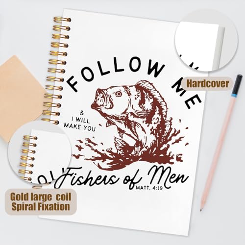 WUCHJ Red Retro Fish Christian Notebook,Boys Religious Notebook, Matthew 4:19 Bible Verse Journal, Religious Scripture Spiral Notebook Journal for Note Taking, Christian Faith Based Gifts for Women Men, 5.5x8.3 Inch - color: follow me red fish