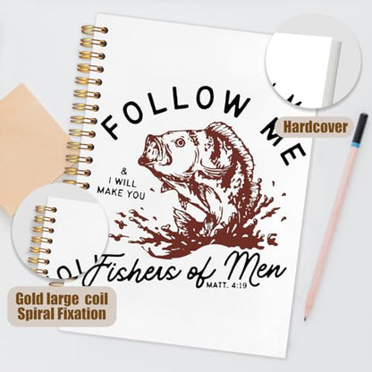 WUCHJ Red Retro Fish Christian Notebook,Boys Religious Notebook, Matthew 4:19 Bible Verse Journal, Religious Scripture Spiral Notebook Journal for Note Taking, Christian Faith Based Gifts for Women Men, 5.5x8.3 Inch - color: follow me red fish