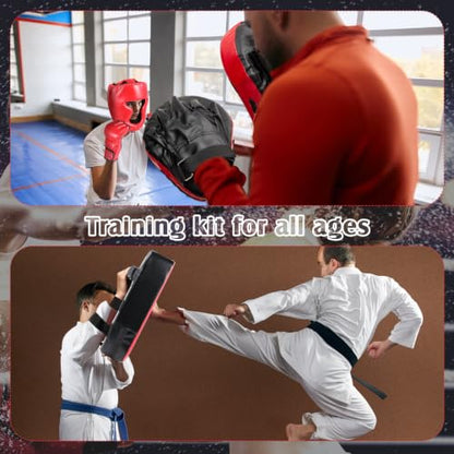 Gemscream 10 in 1 Taekwondo Kick Pad Boxing Training Equipment Set, Focus Pads Boxing Gloves Safety Head Guard Wrist Bands for Kickboxing, Karate, Muay Thai, MMA Training - color: Red
