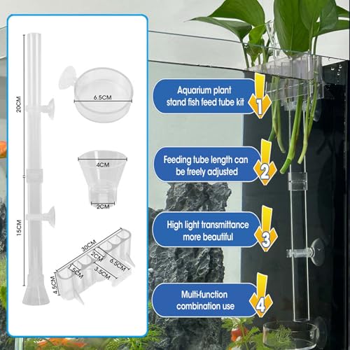 Aquarium Plant Holder Fish Feeding Tube Kit，Plant Holder for Aquarium，Fish Tank Feeder，Removable Adjustable Length Fish Feeder Tube，Fish Tank Plant Holder for Water Feature Decoration (2)