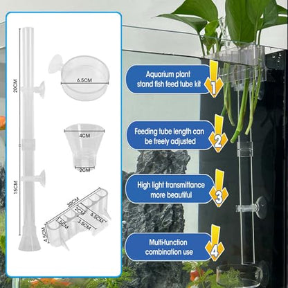 Aquarium Plant Holder Fish Feeding Tube Kit，Plant Holder for Aquarium，Fish Tank Feeder，Removable Adjustable Length Fish Feeder Tube，Fish Tank Plant Holder for Water Feature Decoration (2)