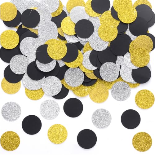 MOWO Gold Black and Silver Confetti Table Decoration, 1.2'', 200pc - color: Gold,black,silver