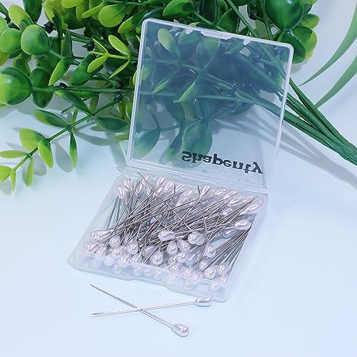 Shapenty Pearl Head Pins Teardrop Corsage Boutonniere Pins Straight Pins for Fabric Sewing Quilting Projects Jewelry Making Wedding DIY Craft Flower Decoration, 100PCS (55mm) - size: 55mm