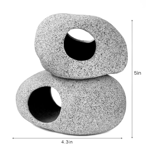 Aquarium Cave Decor - 2 PCS Natural Fish Tank Rocks for Betta Hideout and Shrimp Breeding, Hand-Polished Smooth Edges, PH Neutral, Ideal for 5-20 Gallon Tanks, Aquascaping Stone Ornaments - style: Small+Large-2 PIECES SET