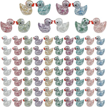 Cidinge 80 Pcs Mini Resin Ducks,10 Colors Sequin Miniature Ducks for DIY Projects Garden Dollhouse Aquarium Home Birthday Craft Party - style: 80pcs Glitter Ducks