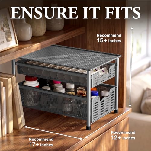 Simple Houseware Stackable 2 Tier Sliding Basket Organizer Drawer, Silver - color: Silver, size: 2-Tier