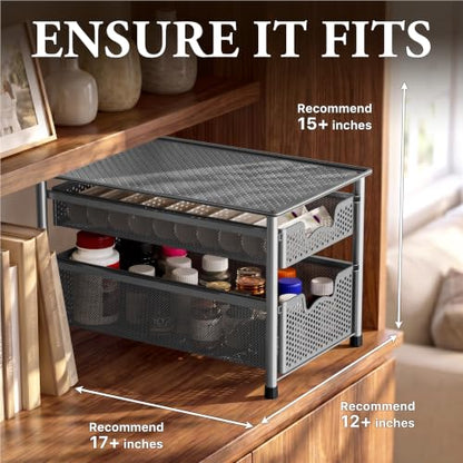 Simple Houseware Stackable 2 Tier Sliding Basket Organizer Drawer, Silver - color: Silver, size: 2-Tier