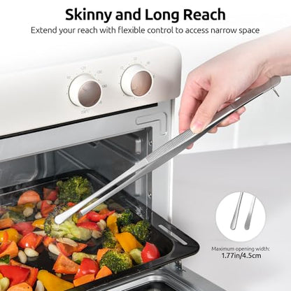 U-Taste 8"+10"+12" Kitchen Cooking Tweezer: 18/8 Stainless Steel Food-Grade Metal Food Tong, Flexible Pinching, Seamless-Welding and Sturdy for Serving Grilling Frying, Plating, Feeding (Round Tip) - size: 8in+10in+12in (round tip)