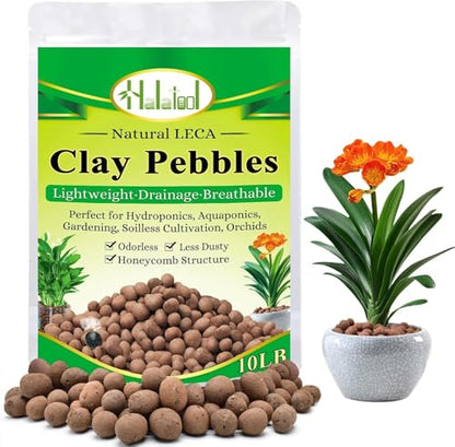 Halatool 10LB Leca Clay Pebbles for Plants, 4-16mm Hydro Balls for Drainage | Reusable Expanded Clay Pebbles, Natural Clay for Root Rot Prevention, Hydroponics, Terrariums, Top Dressing, Potted Plants - size: 10LB