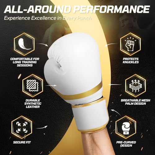 Flexzion Boxing Sparring Training Gloves Pro Muay Thai Kickboxing Heavy Bag Punching Mitts Wrist Wrap Full Contact Combat Sport Protective Hand Gear Martial Art Supply for Women & Teens, 10Oz - color: White