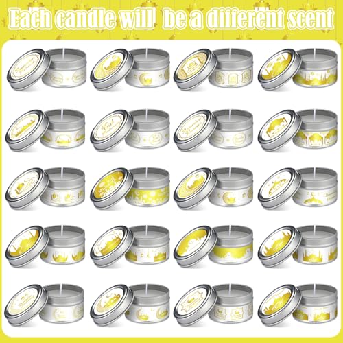 MTLEE 20 Pcs Ramadan Mubarak Scented Candles Bulk, 1 oz Eid Wax Candles, Muslim Islam Meditation Decor, Islamic Ramadan Gifts for Family Home Eid Celebration Party Favor, Assorted Scents(White Gold) - style: White Gold