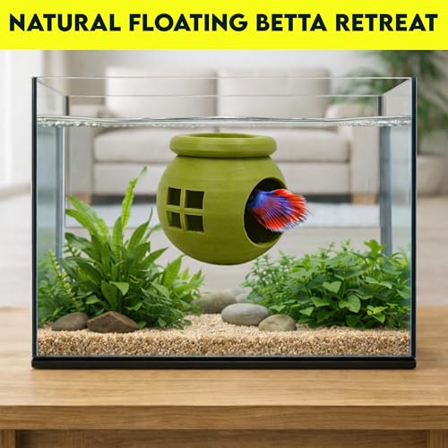 Floating Cozy Betta House, Natural Floating Betta Hide Out, Aquarium Fish Hammock, Relaxing & Stress Relief, Suction Cup Included, 2.9" W x 2.6" H (Olive Green) - color: Olive Green