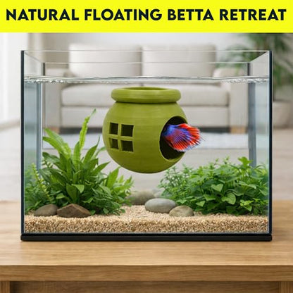 Floating Cozy Betta House, Natural Floating Betta Hide Out, Aquarium Fish Hammock, Relaxing & Stress Relief, Suction Cup Included, 2.9" W x 2.6" H (Olive Green) - color: Olive Green