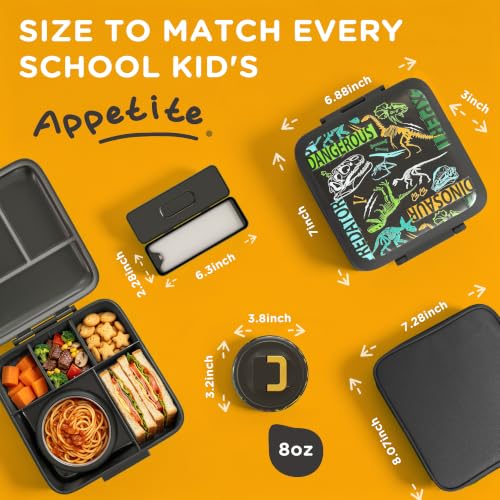 JXXM Bento Lunch Box for Kids With 8oz Soup thermo,Leak-proof Lunch Containers with 5 Compartment,thermo Food Jar and Lunch Bag, Food Containers for School (A-Black(Dinosaur Fossil)) - color: Black Dinosaur Fossil
