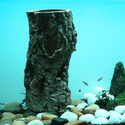 Large Reptile Hides Cave, Aquarium Decor Tree Trunk Fish Tank Decorations | 12’’ Large Fish Tank Decor, Bark Texture, Resin Ornament for Reptile Fish Tank 10+ Gal, Hideout for Fish Lizard Leopard Gecko