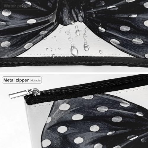Black And White Polka Dot Bow Makeup Bag, Travel Toiletry Organizer, Cosmetic Pouch for Women, Birthday Presents for Mom Girls Women Sisters - color: Black And White Polka Dot Bow