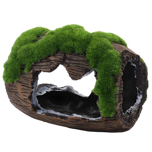 Resin Fish Cave Ornament, 4.7 in Barrel Fish Tank Hideout, Vintage Wine-Barrel Style Aquarium Decoration, Realistic Mossy Accent, Safe Shelter for Fish Shrimp, Brown