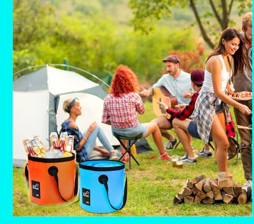 MIZORLIE Collapsible Buckets, Camping Water Storage Container 5 Gallon(20L) Portable Folding Bucket Wash Basin - color: Blue