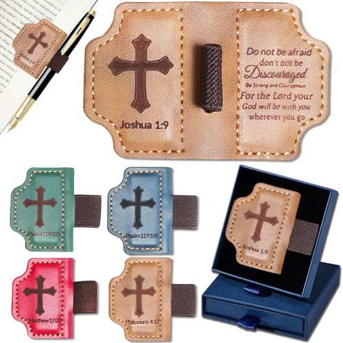 Bygone Mark Personalized Magnetic Leather Bookmark with Pen Holder,Inspirational Bible Verse Religious Bookmarks,Christian Book Lovers Reading Accessory for Men Women (Brown, Joshua 1:9) - color: Brown, size: Joshua 1:9