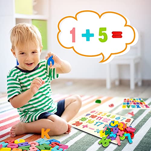 Attmu Wooden Puzzles for Toddlers, 2 Pcs Alphabet ABC Shape Number Puzzle | Learning Toys for Kids Preschool Educational Activities Toddler Gift Toys for Girls Boys Christmas Valentines Easter - size: 2 Pcs
