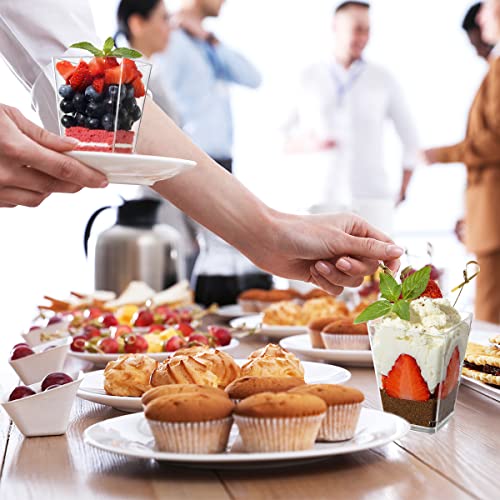 5 oz Plastic Dessert Cups with Spoons 50 Pack, Clear Square Mini Dessert Cups Appetizer Cups Parfait Cups Tumbler Cups for Mousse Puddings, Party Supplies - size: 5 Oz (Pack of 50)