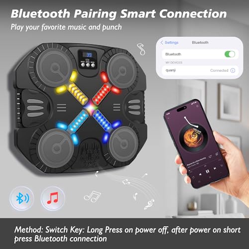 Music Boxing Machine Sport Toys for Kids and Adults,Wall Mounted Bluetooth Smart Punching Target,Training Pad Toy with Boxing Glove,Ideas Toys for Boys Girls Kids 3 4 5 6 7 8 9 10 11 12+ Years Old - color: Black S