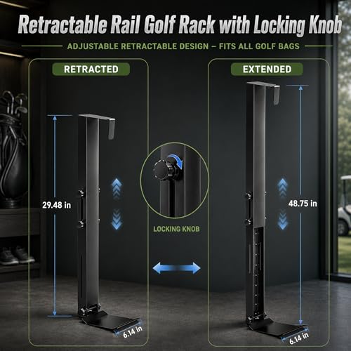 Golf Bag Wall Mount for Garage, Heavy Duty Wall Mounted Golf Bag Storage Rack Organizer Holder, 150 LBS Capacity, Fits 38-43 Inch,Space Saving Golf Club Hanger for Basement, Shed, Includes Drill Bits