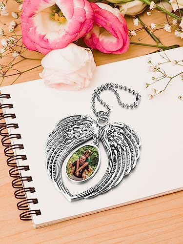 PiercingJ Custom Photo Rearview Mirror Car Charm Double Side Picture Engraving Car Hanging Ornament Angel Wing Car Charm Gift for Men Women (Silver(Water Droplet)) - color: Silver(water Droplet)-1 Pc