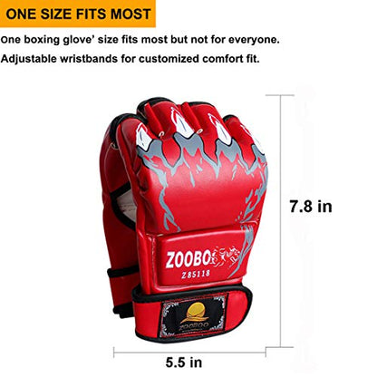 ZooBoo MMA Gloves, Half-Finger Boxing Fight Gloves MMA Mitts with Adjustable Wrist Band UFC Gloves for Sanda Sparring Punching Bag Training (One Size Fits Most) - color: HS-Red