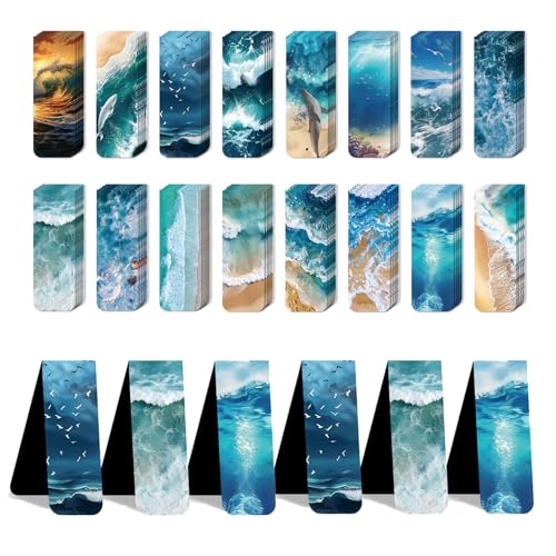 96 Pieces Magnetic Bookmarks Magnet Page Markers - Book Marks for Reading Women & Men with Storage Boxes - Cute Magnet Bookmark Clips for Reading Pleasure（Ocean） - size: 96, style: Ocean Style