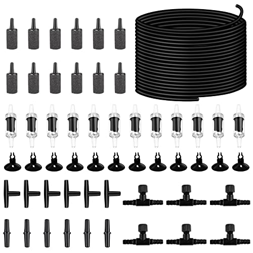 NestBasics 101.7 feet Black Aquarium Airline tubing 12 air Stone for Aquarium 12 Aquarium Check Value for Fish Tank 12 Aquarium Suction Cups 6 Each Aquarium air Controller and I T Hose connectors - size: 101.7 feet aquarium tubing with 55 kits