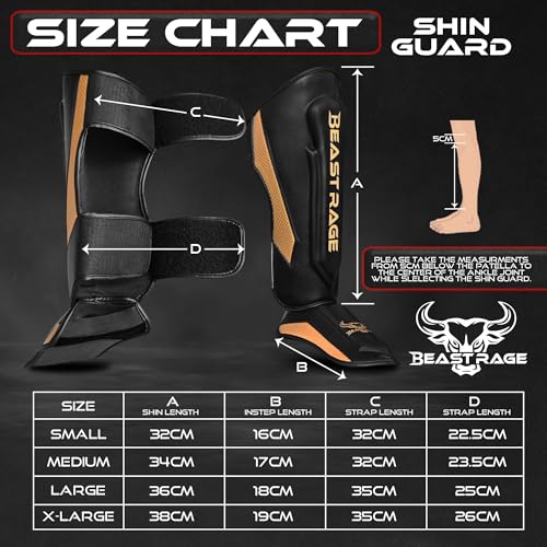 BEAST RAGE MMA Martial Arts Shin Guards for Kickboxing Adjustable Muay Thai, Padded Martial Arts Shin Pads Leg Guard with Instep Sleeves MMA Training BJJ Karate Boxing Taekwondo - color: GOLDEN, size: X-Large