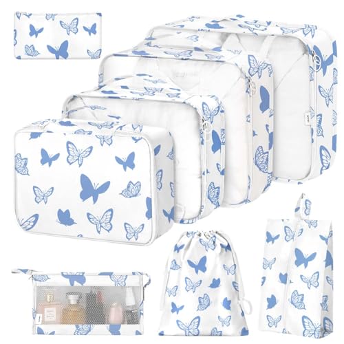 8 Set Packing Cubes for Suitcases,Packing Cube with Shoe, Cosmetics, Clothing, Accessories Bags Packing Cubes for Travel Luggage Organizer Women Men(Butterfly) - color: Butterfly