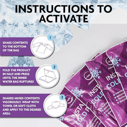 12 Pack Large Instant Ice Packs for Injuries, Disposable Cold Packs | No Freezer Needed, Instant Cold Packs for Injuries, 9”x6” Large Disposable Ice Packs, Cold Compress for Post-Workout Recovery - size: 12 Pack (9" x 6")