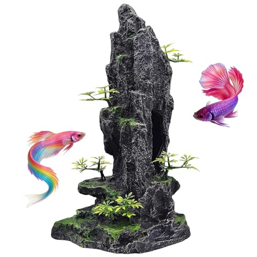 Large Aquarium Decoration - Resin Rockery Landscape Castle Decoration Fighting Fish Hiding Cave Fish Tank Ornaments Accessories - Height 14.3 inches (Green) - color: Green