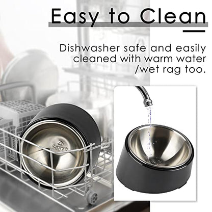 SUPERDESIGN Anti-Vomiting 15° Slanted Pet Bowl, M/1 Cup, Black | 15° Tilted, Anti-Vomit & Neck Relief, Non-Slip Base, Detachable Stainless Steel Liner, Dishwasher Safe, for Cats & Dogs - color: Dark Black, size: M/1 Cup