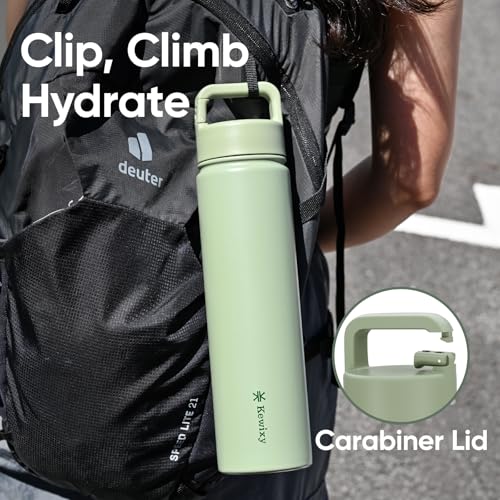 KEWIXY 24 oz Insulated Water Bottle, 2-in-1 Lid, Straw & Spout with Protected, Leak Proof, Keep Cold, Stainless Steel, Metal, Reusable, Handle, for Travel, Gym and School, 2 Lids, Sage Green - color: Sage Green, size: 24 Ounces