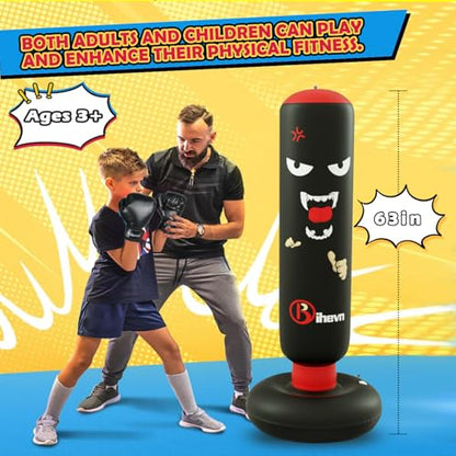 Children's Independent Punching Bag Inflatable Boxing Bag Set with Gloves and air Pump, Designed for 4-12 Years Old, Safe Decompression, The First Choice for Sports Toys, Great Value Gift