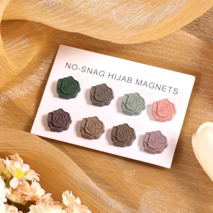 XIHIRCD 8pcs Magnetic Hijab Pins, Flower Shaped Small Hijab Magnets Multi-Purpose No-Snag Clothing Scarf Clasp Pinless Brooch for Women Men Shawl Scarves Clothes