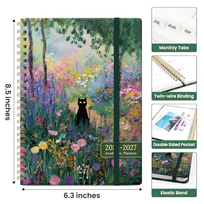 Planner 2026–2027, Academic Monthly Weekly Spiral Calendar, July 2026 – June 2027, Hardcover Agenda Notebook with Tabs, 6.3" x 8.5", Perfect for Students, Teachers, School & Daily Planning - Midnight Garden - color: L-Midnight Garden, size: (6.3"x8.5")a5