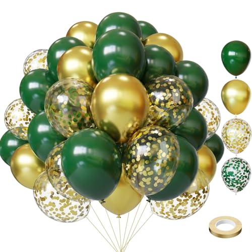 Lukiituke Green and Gold Balloons, 75Pcs Dark Green Balloons - color: Green and Gold