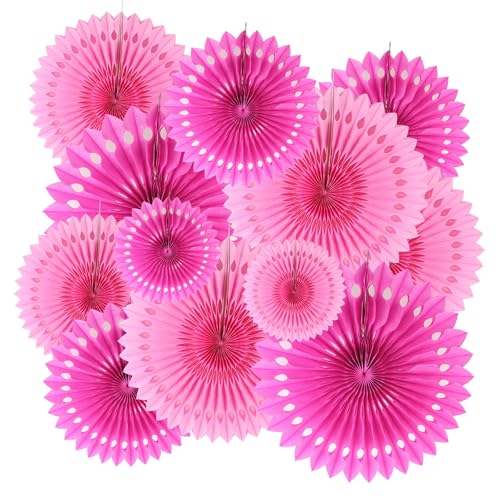 ZOOYOO Hanging Paper Fans Party Decorations,12 Pcs Pink Honeycomb Round Fans,Ceiling Decor for Valentine's Day,Wedding,Birthday,Girls Day Party Backdrop - color: Pink